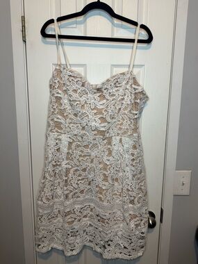 White Crochet Lace Dress with Nude Lining